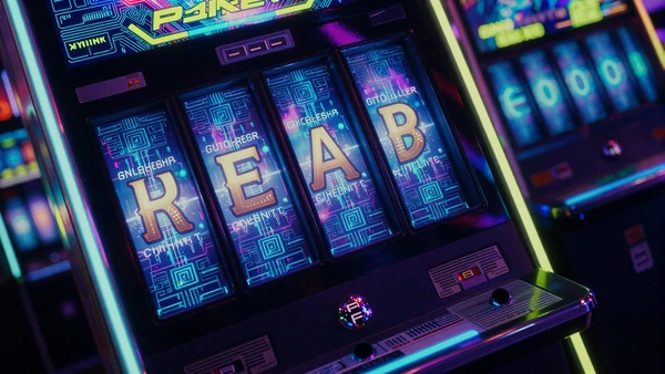 Neon-beleuchtete Slot-Automaten Walzen im dunklen Arcade-Setting bei Casoola Casino
