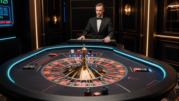 Live Casino Roulette-Tisch mit Cyan-Neon-Beleuchtung bei Casoola Casino