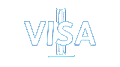 Visa Zahlungslogo in Neon-Blau f&uuml;r Casoola Casino Einzahlungen
