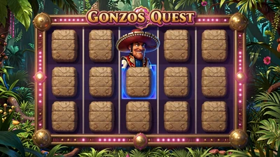 Gonzo's Quest Slot mit Konquistador-Charakter und kaskadierenden Steinbl&ouml;cken